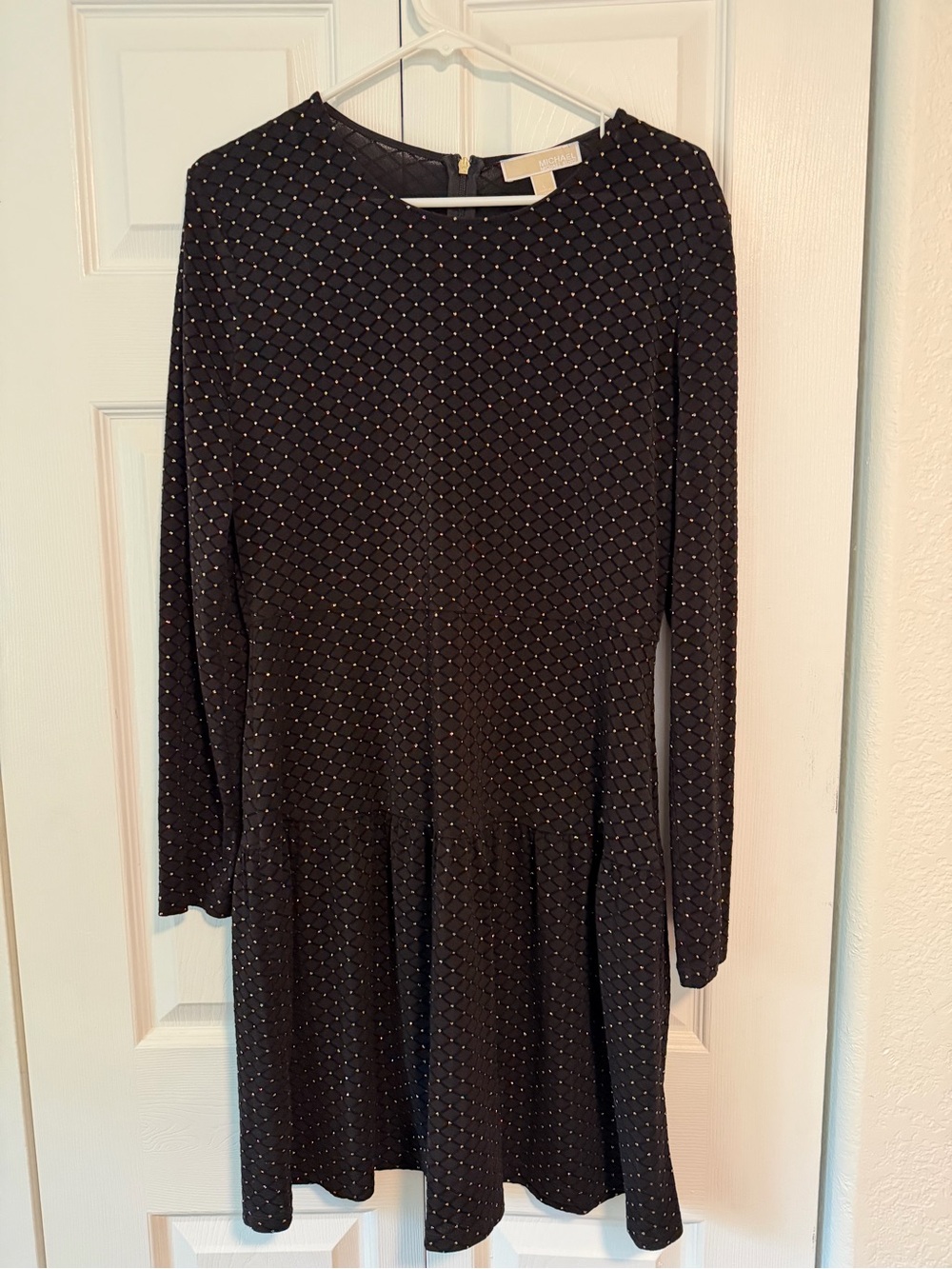 Michael Kors Black Long-Sleeve Sparkle Fit-and-Flare Dress